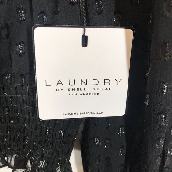 Laundry By Shelli Segal Women's Black Dot Blouse Size Medium Long Sleeve Ruffle - Picture 9 of 10